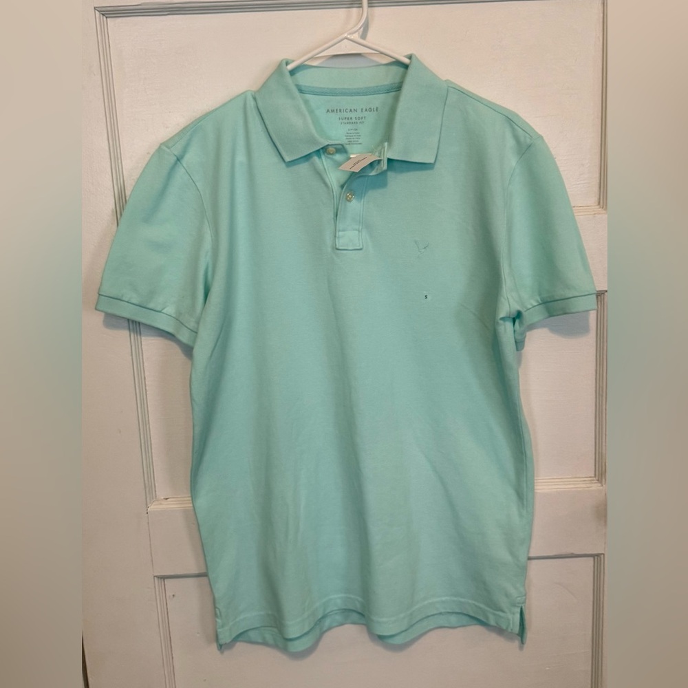 American Eagle Outfitters Men's Aqua Green Polo